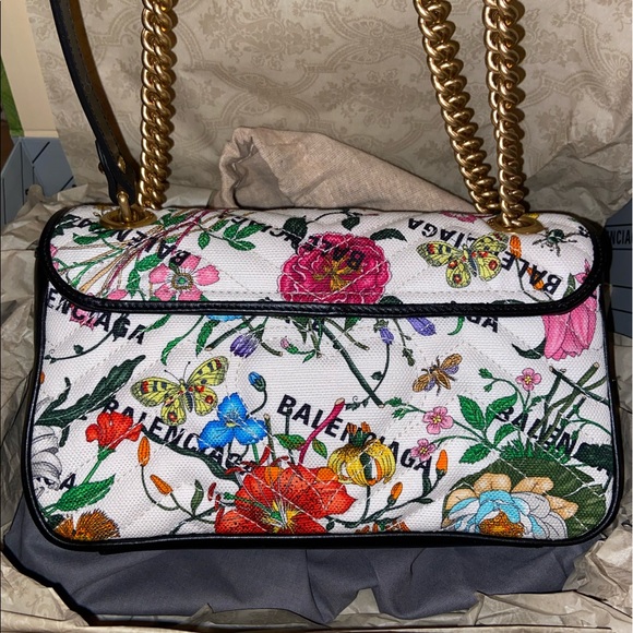 Gucci X Balenciaga The Hacker Project Aria 100 GG White Floral Small Marmont Bag - Picture 3 of 9